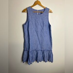 Ann Taylor Midi dress Linen Blend Blue Sleeveless Ruffle Hem Old Money Natural 8